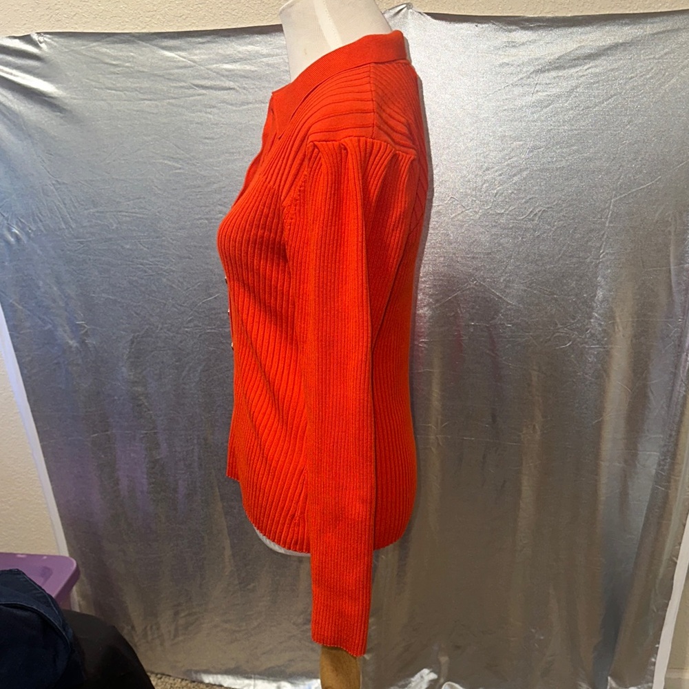 Karl Lagerfeld Orange V-Neck Sweater - Picture 2 of 5